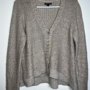 Eileen Fisher Cardigan Sweater Small Beige Taupe V-Neck Metallic Mohair